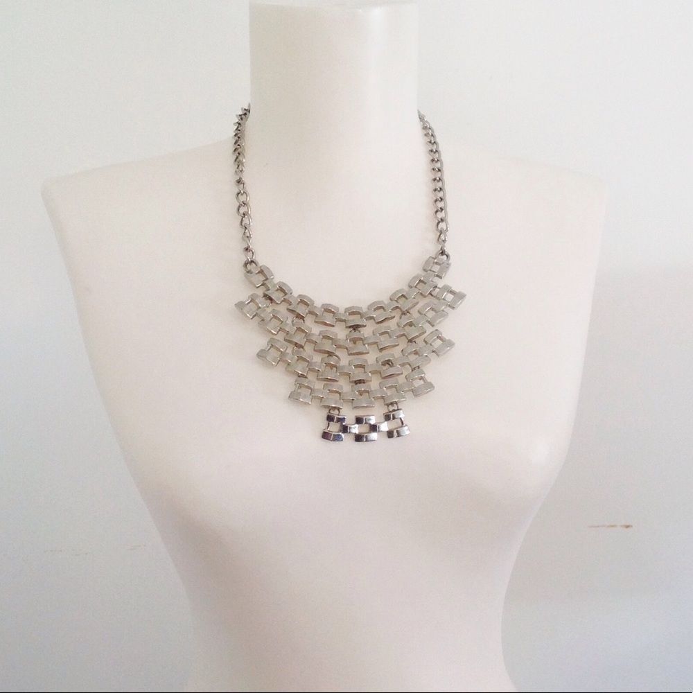 Statement Silver Tone Bib Neckla…